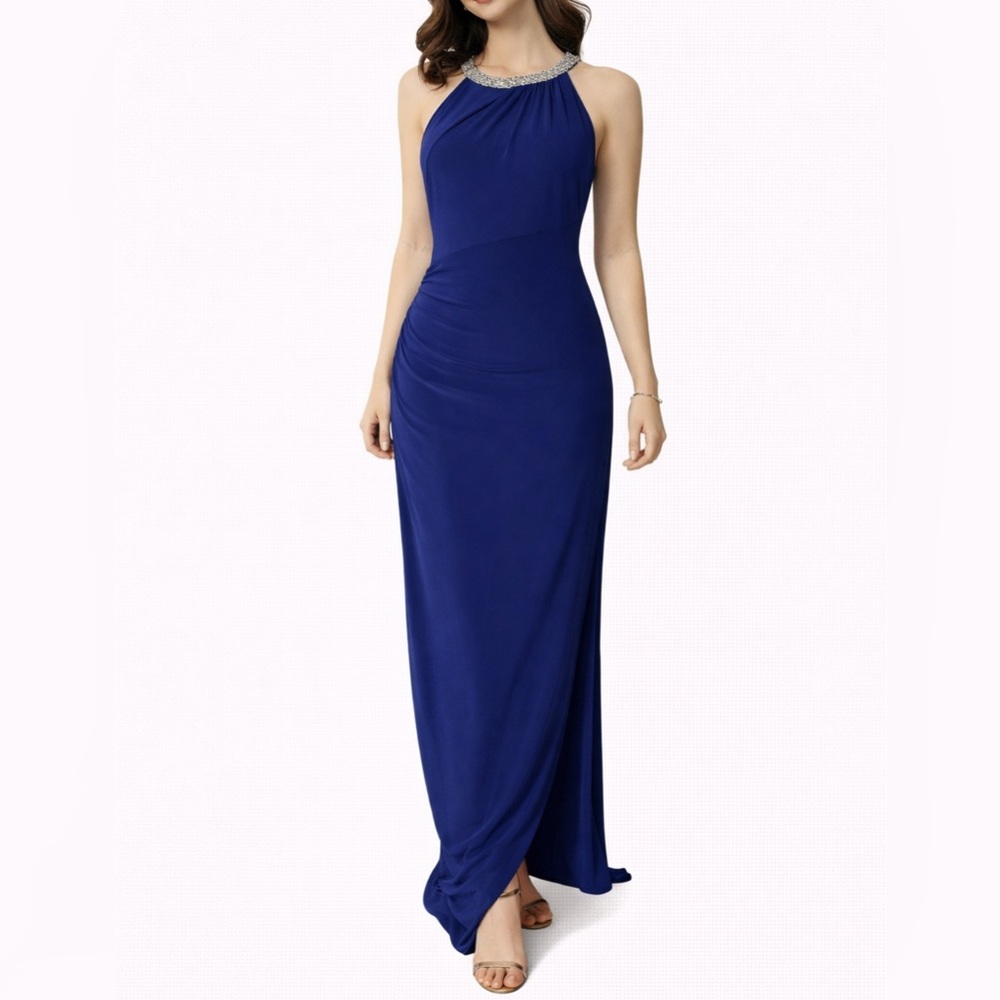 Ralph Lauren Formal Long Dress 10 Blue Sequin Wedding Party Cruise NEW $220